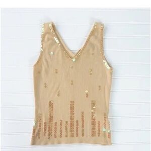 Sequin Embellished Tan Sleeveless Top